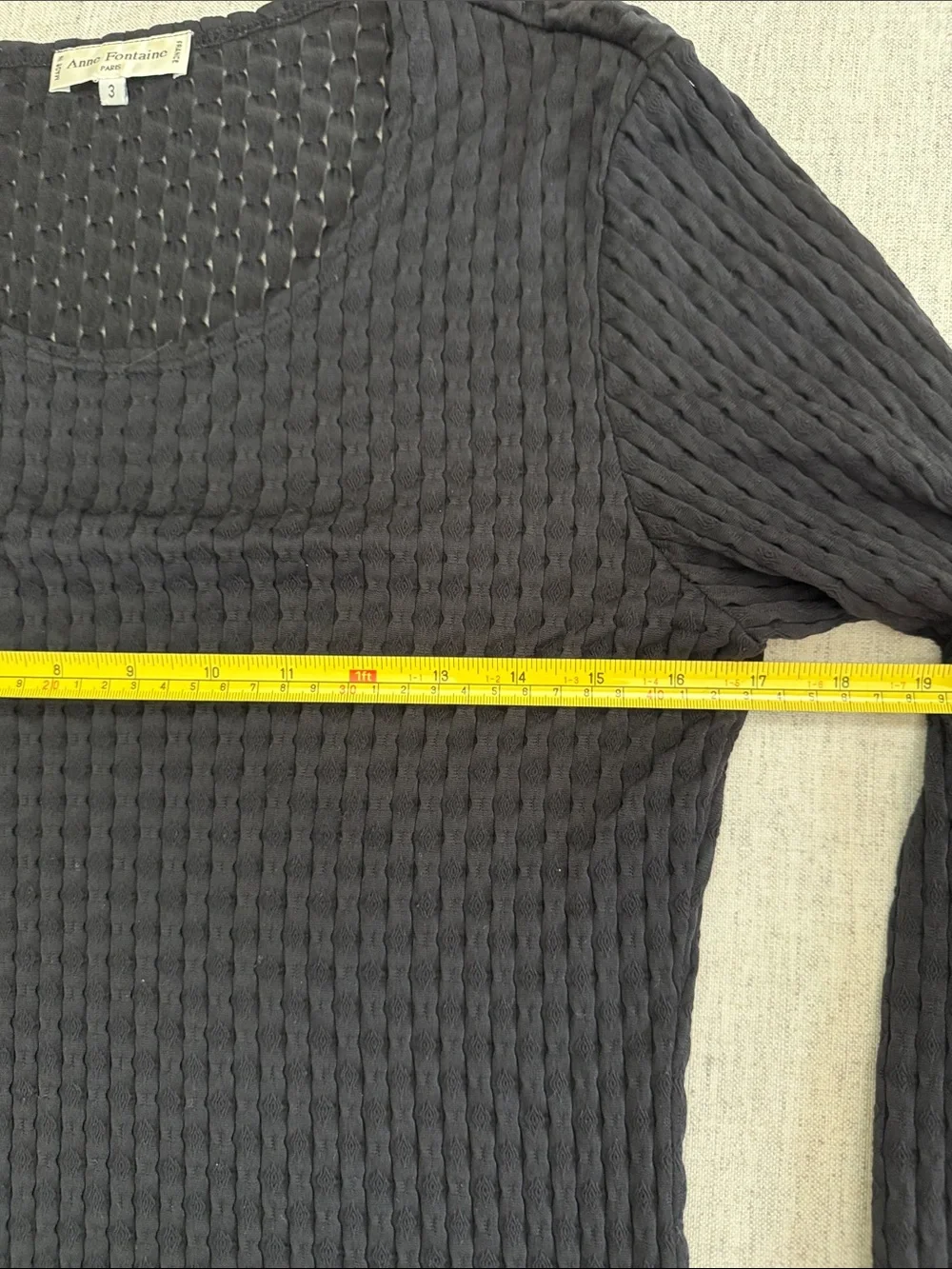 Anne Fontaine Black Textured Long Sleeve Crewneck Top